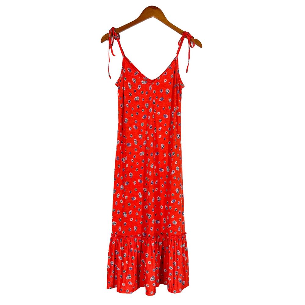 ModCloth Red Floral Midi Dress with Tie Straps